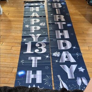 EUC Happy 13th Birthday Banner - Blue and Silver